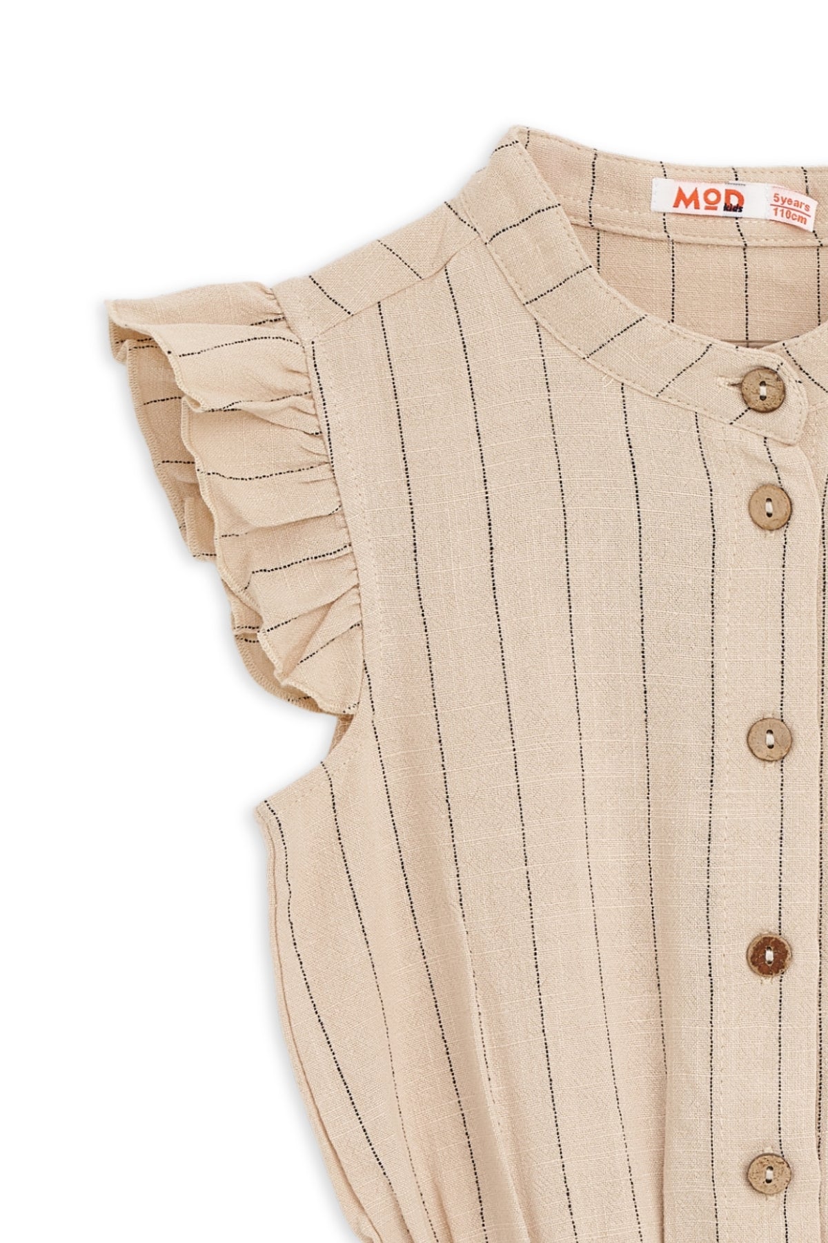 Collection of Girls’ Striped Cotton Romper – Chic & Comfortable Outfit for Everyday Wear - Dark Beige in a gallery layout