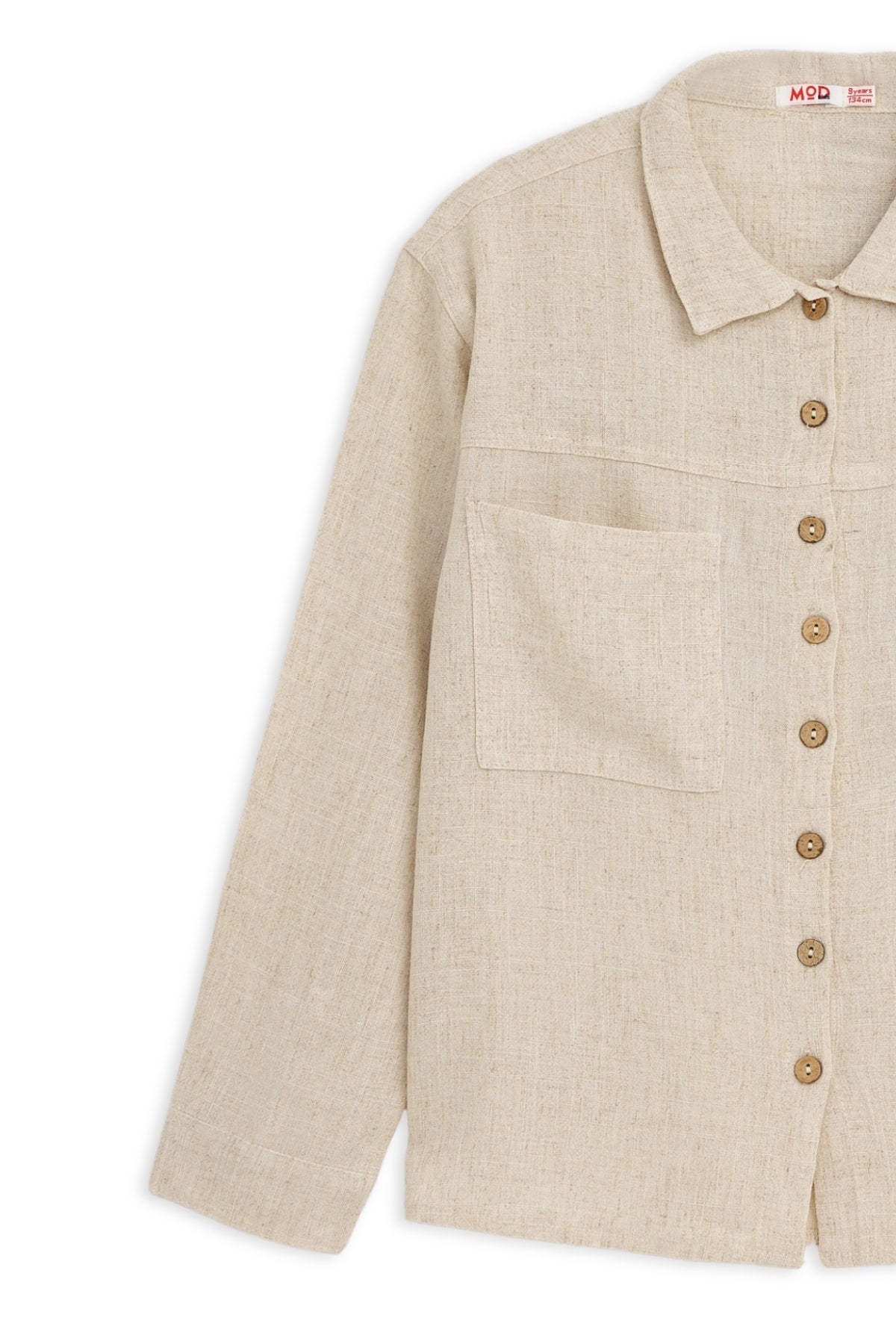 Collection of Girls’ Classic Button-Up Shirt – 100% Cotton Linen Blend (8-12 Years) - Beige in a gallery layout