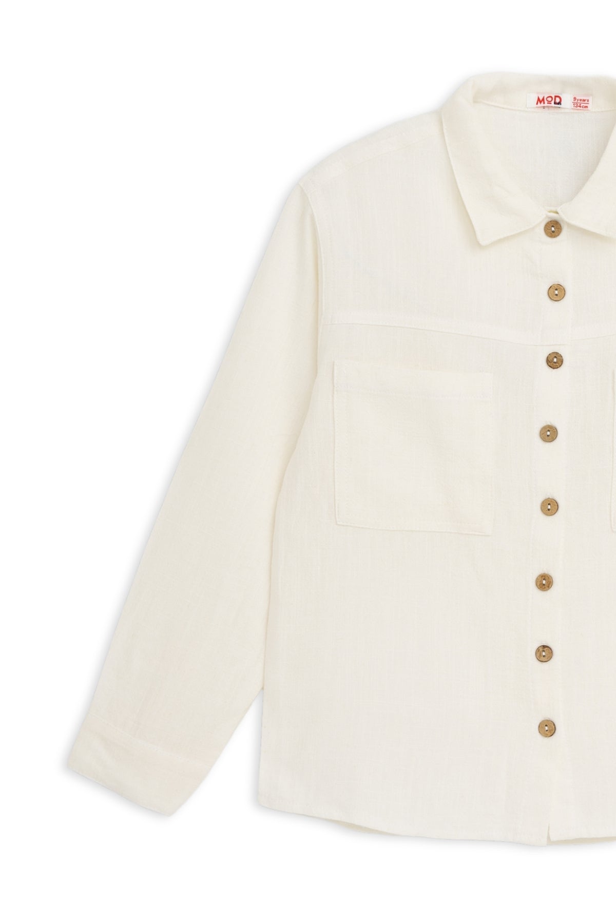 Collection of Girls’ Classic Button-Up Shirt – 100% Cotton Linen Blend (8-12 Years) - White in a gallery layout