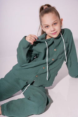 Collection of Unisex Cotton Two-Piece Set (Ages 8-12) - Emerald in a gallery layout