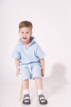 Collection of Stylish Two-Piece Cotton Set for Boys and Girls (Ages 5-8) - Blue in a gallery layout