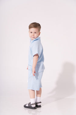 Collection of Stylish Two-Piece Cotton Set for Boys and Girls (Ages 5-8) - Blue in a gallery layout