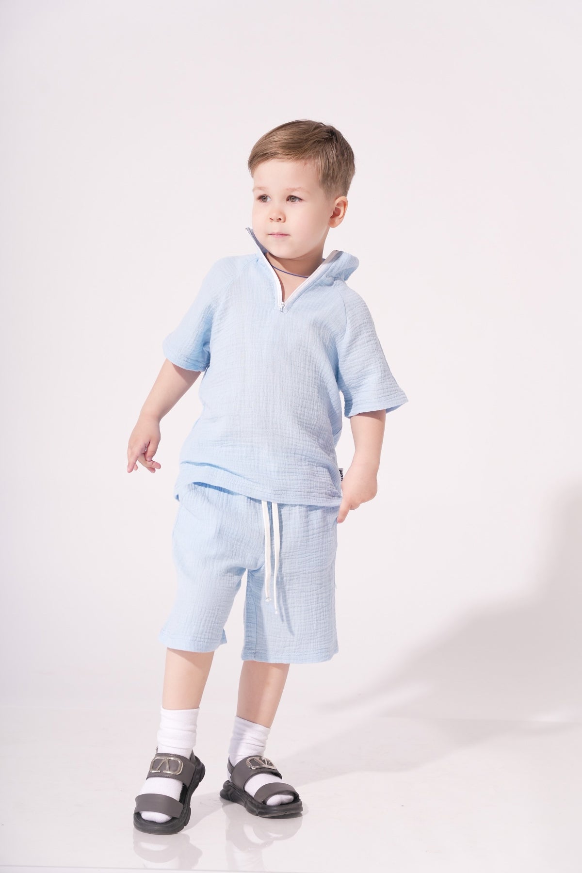 Collection of Stylish Two-Piece Cotton Set for Boys and Girls (Ages 5-8) - Blue in a gallery layout