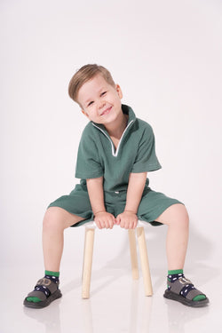 Collection of Stylish Two-Piece Cotton Set for Boys and Girls (Ages 5-8) - Emerald in a gallery layout