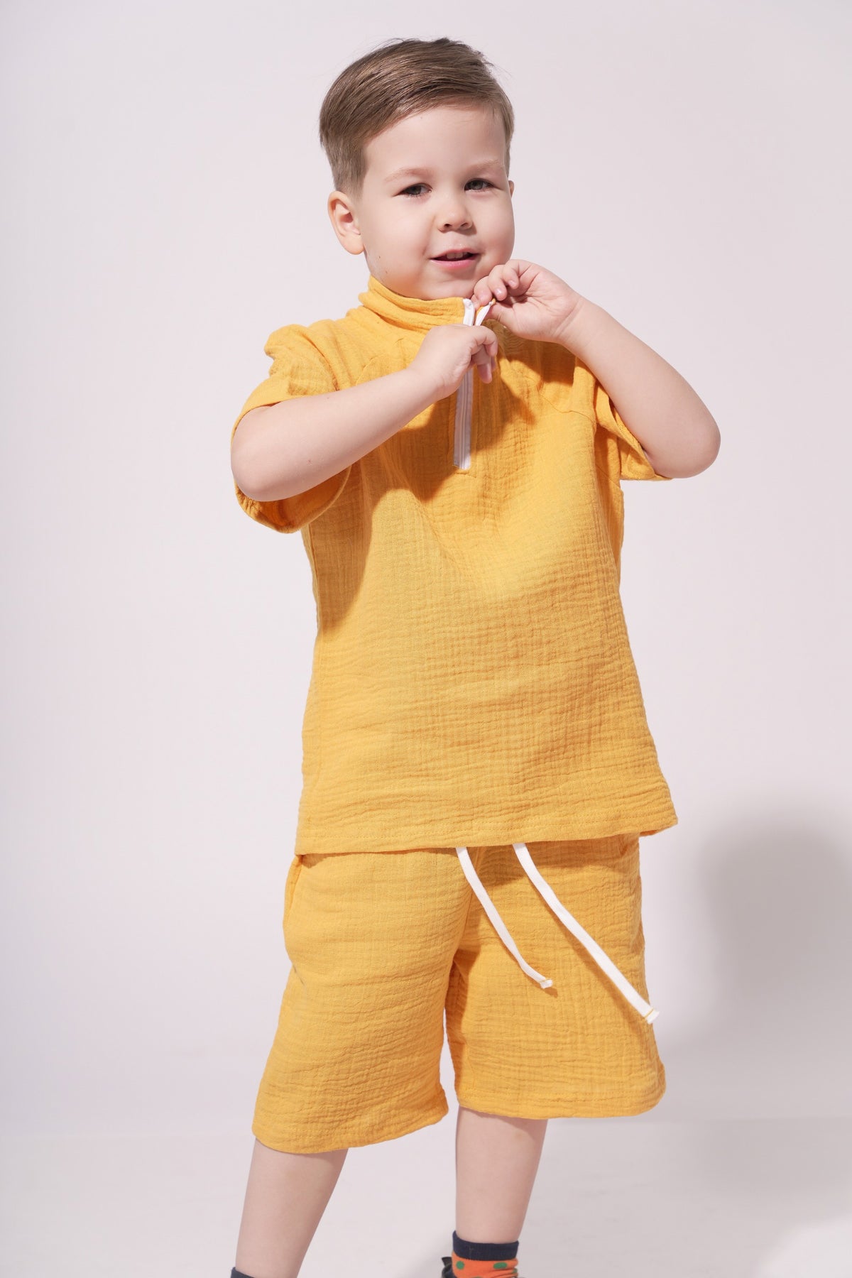 Collection of Stylish Two-Piece Cotton Set for Boys and Girls (Ages 5-8) - Yellow in a gallery layout