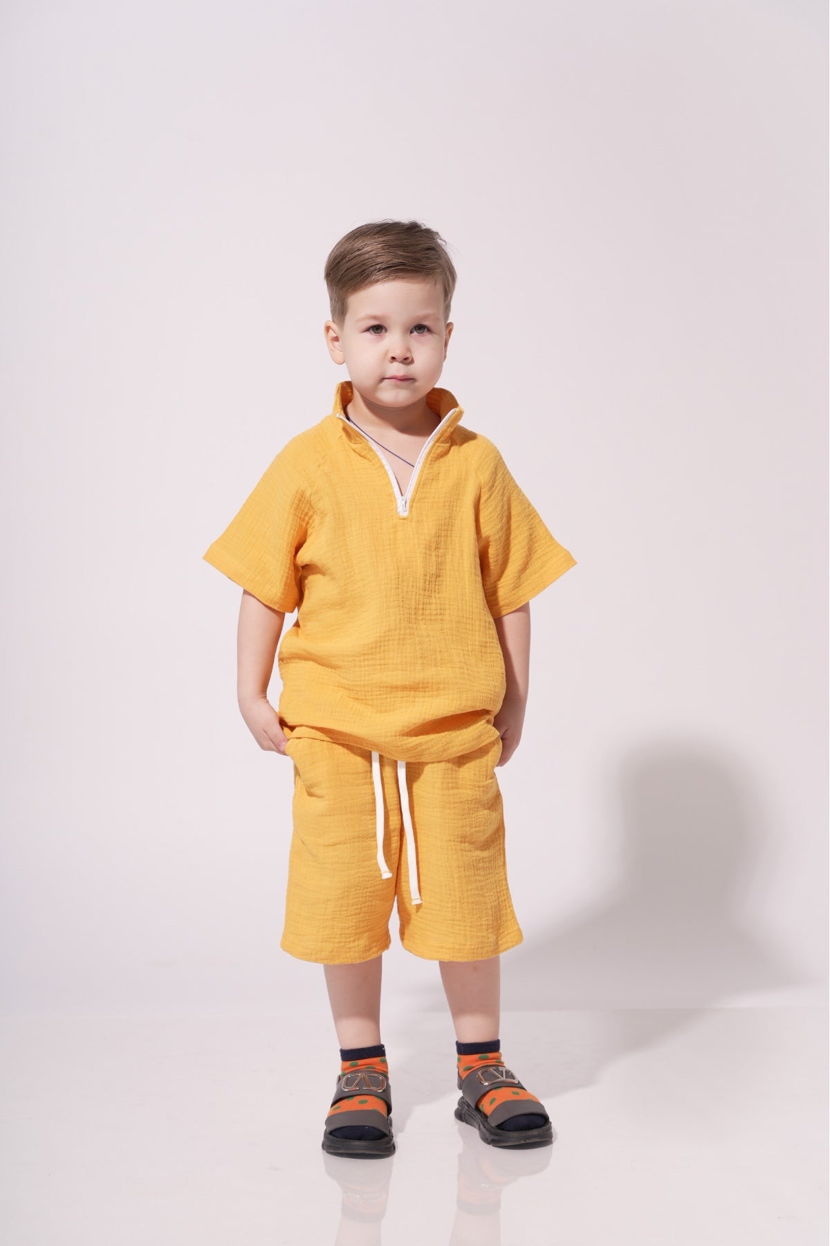 Collection of Stylish Two-Piece Cotton Set for Boys and Girls (Ages 5-8) - Yellow in a gallery layout