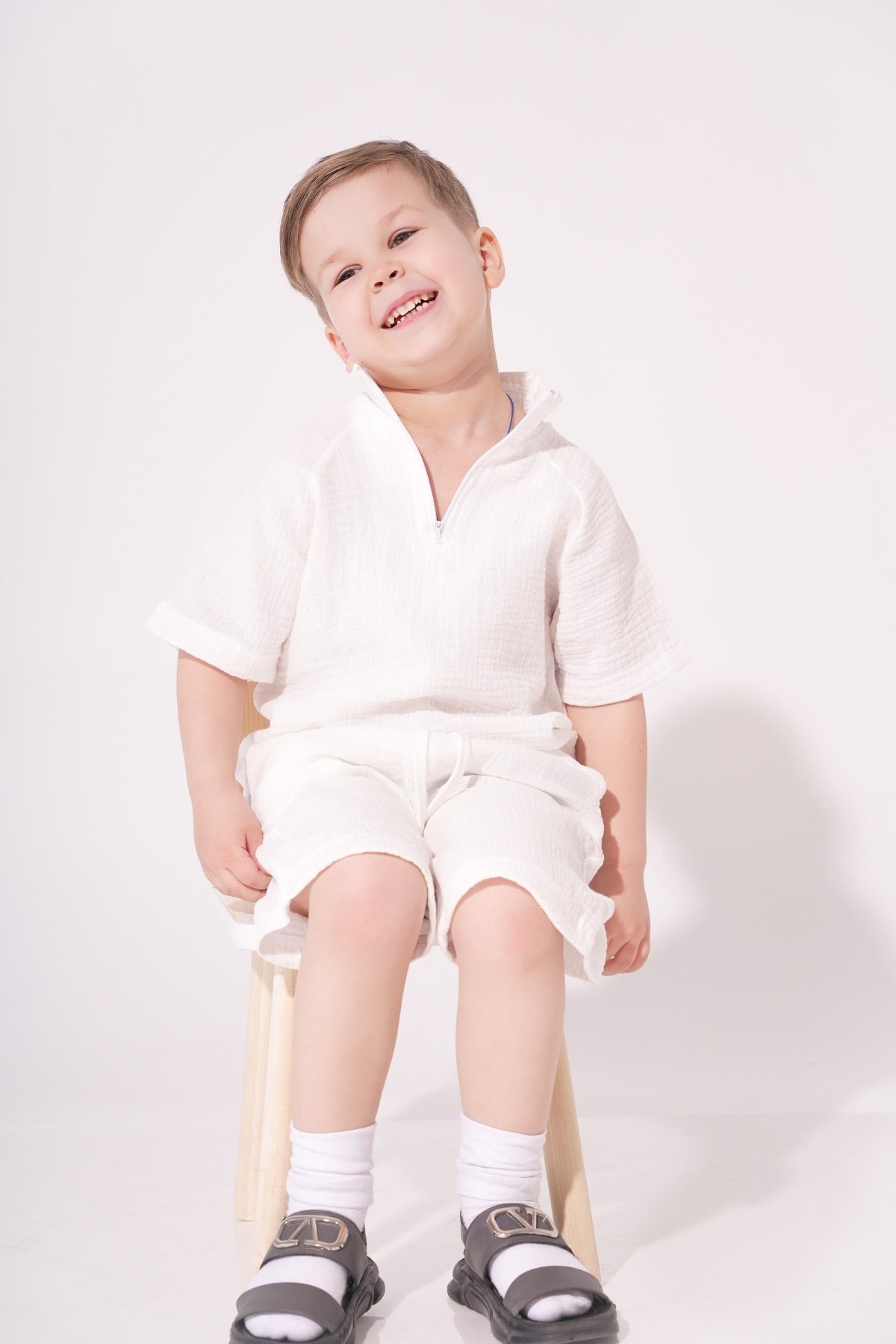 Collection of Stylish Two-Piece Cotton Set for Boys and Girls (Ages 5-8) - White in a gallery layout