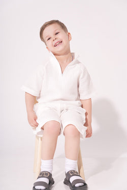 Collection of Stylish Two-Piece Cotton Set for Boys and Girls (Ages 5-8) - White in a gallery layout