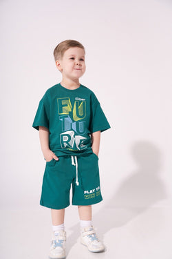 Collection of set for children Printed T-shirt and Short emerald in a gallery layout