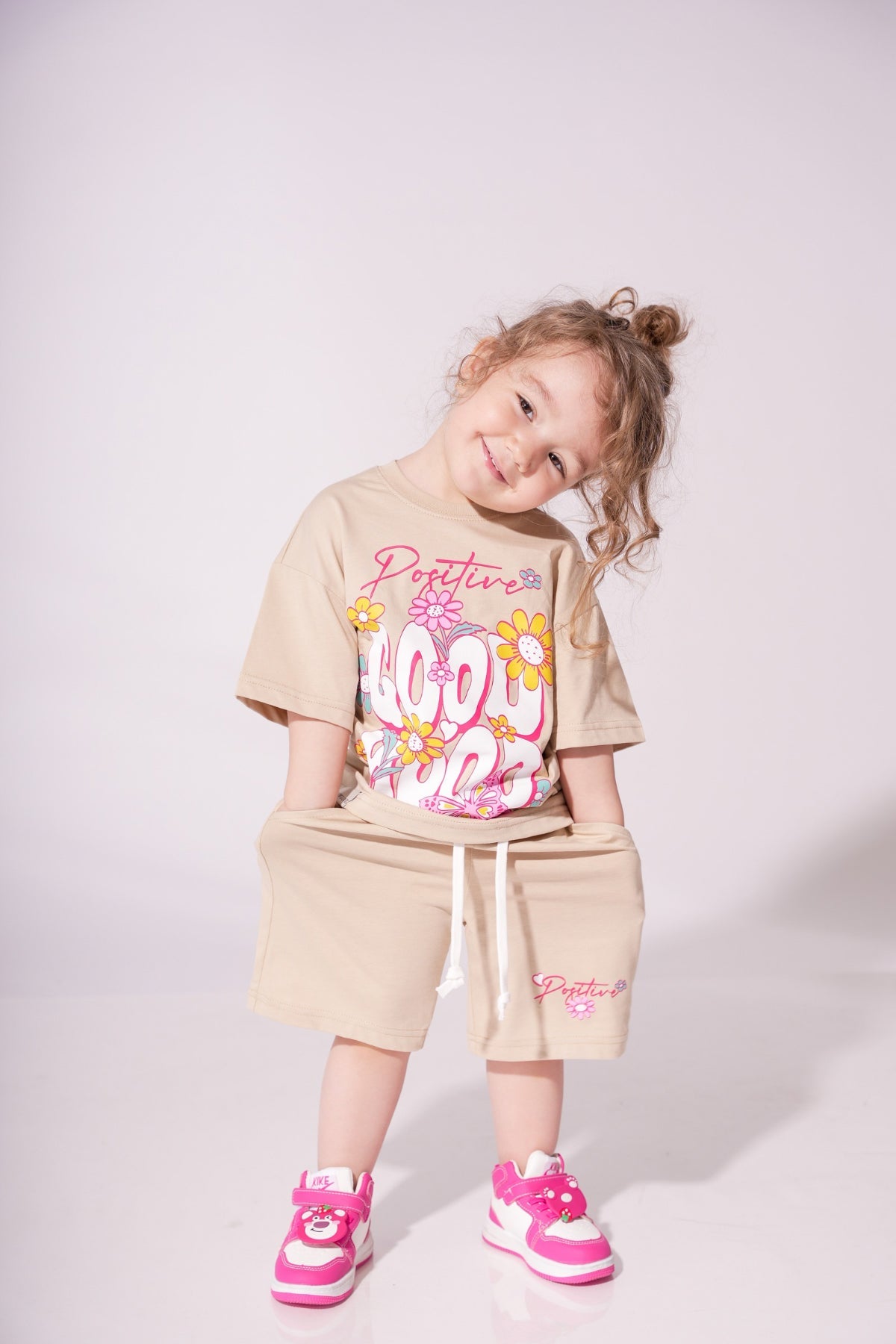 Collection of Set For Children Printed T-shirt and Short Beige in a gallery layout