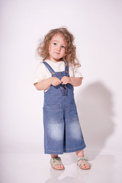 Collection of Kids' Denim Overalls (Ages 3-7 Years) - Dark Blue in a gallery layout