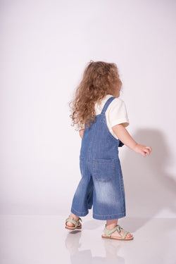 Collection of Kids' Denim Overalls (Ages 3-7 Years) - Dark Blue in a gallery layout