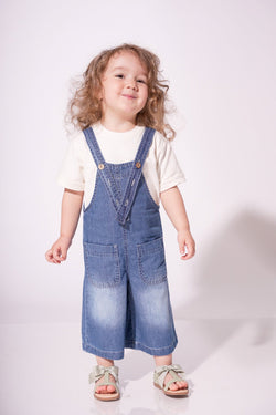 Collection of Kids' Denim Overalls (Ages 3-7 Years) - Dark Blue in a gallery layout