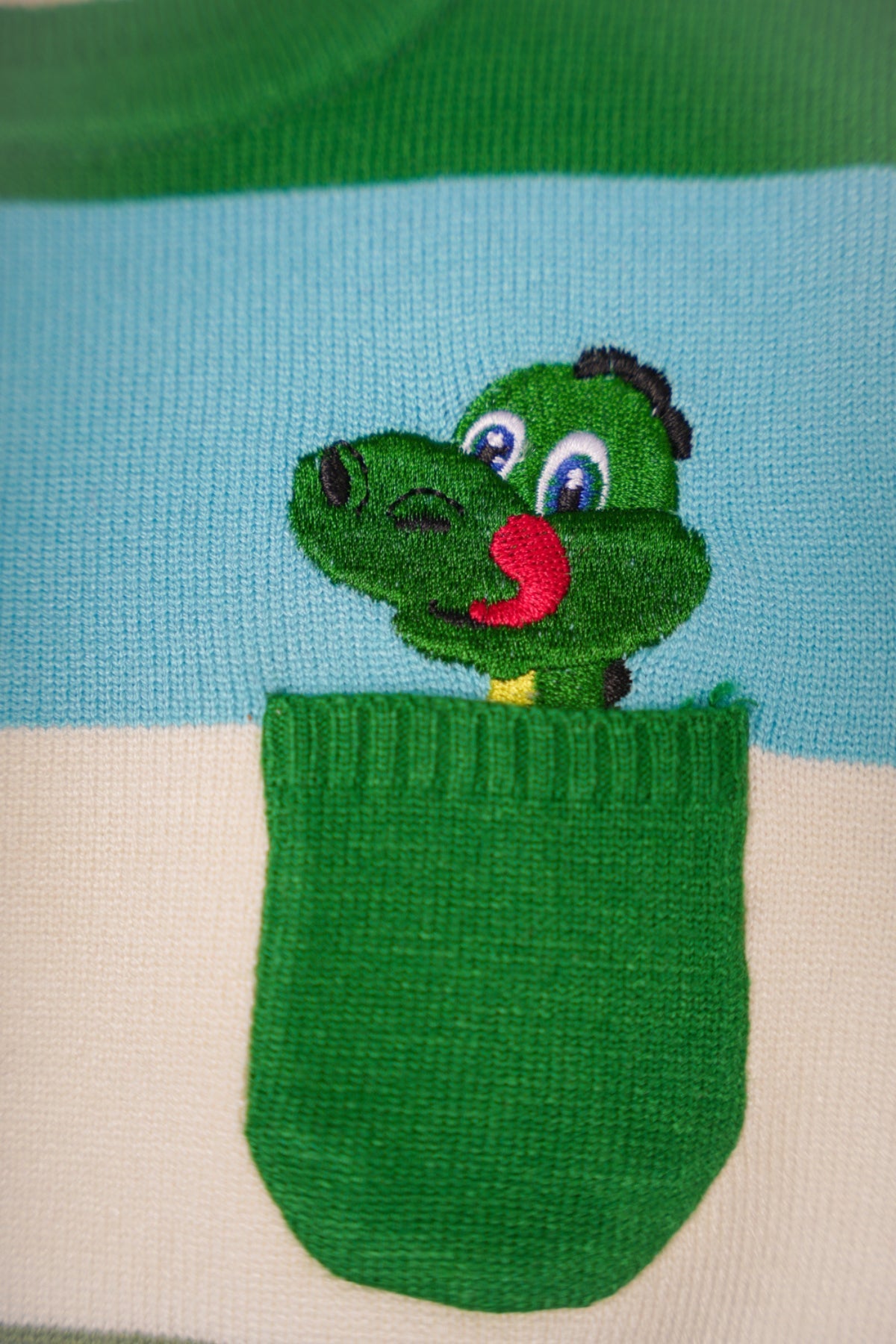 Collection of Clorful jumper for boys with animal painted green in a gallery layout