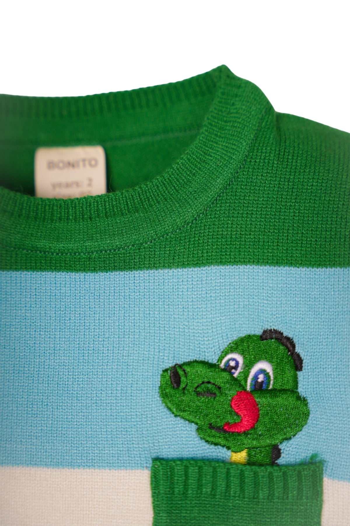 Collection of Clorful jumper for boys with animal painted green in a gallery layout